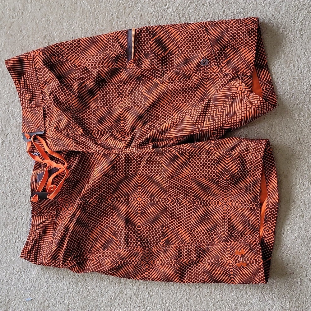 Bright orange Under Armour mens swim trunks - size 36